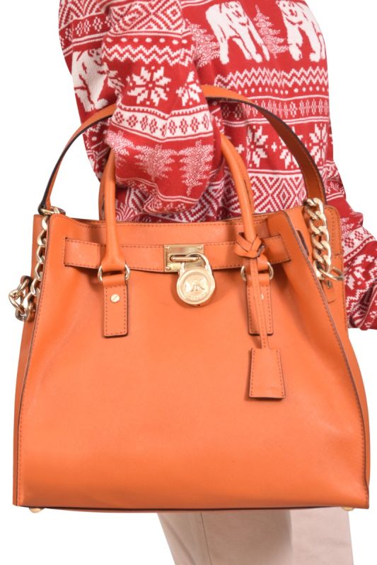 Michael Kors Hamilton Large North South Orange Saffiano Leather Tote Bag