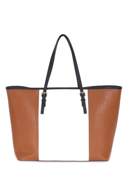 MICHAEL KORS DUAL TONE SAFFIANO LEATHER TOTE BAG