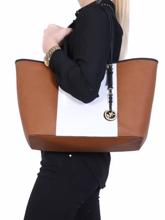 MICHAEL KORS DUAL TONE SAFFIANO LEATHER TOTE BAG