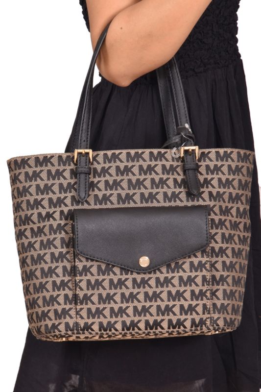 Michael Kors Jet Set Snap Pocket Canvas Tote Bag