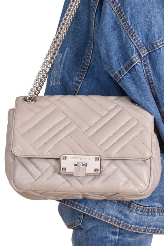 Michael Kors Peyton Pearl Grey Quilted Shoulder Bag