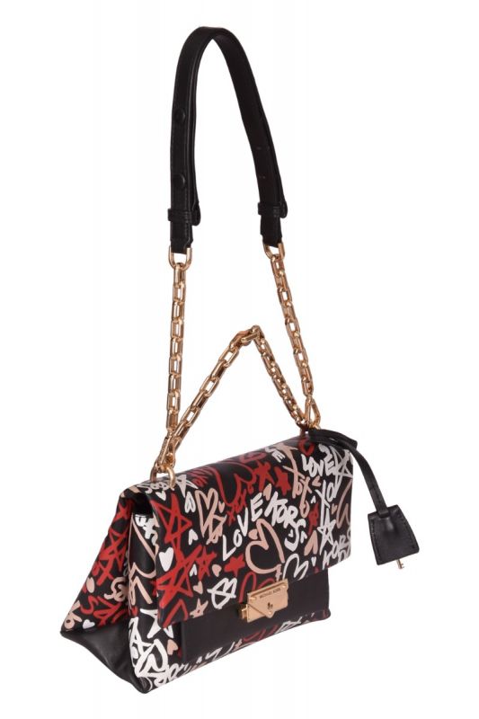 Michael Kors Text Print Textured Satchel Bag