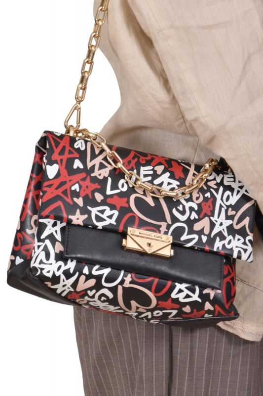 Michael Kors Text Print Textured Satchel Bag