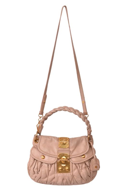 Miu Miu Beige Matelasse Lux Leather Small Coffer Hobo Bag