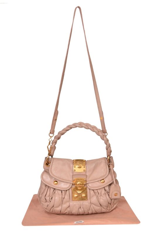 Miu Miu Beige Matelasse Lux Leather Small Coffer Hobo Bag