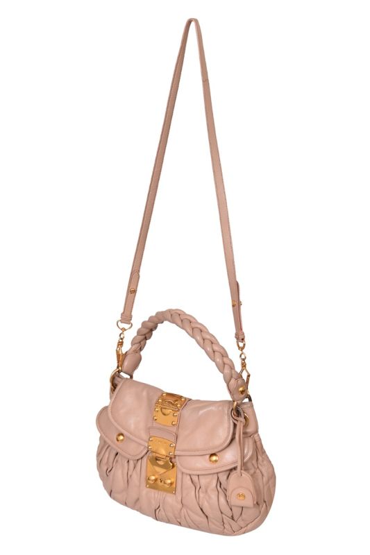 Miu Miu Beige Matelasse Lux Leather Small Coffer Hobo Bag