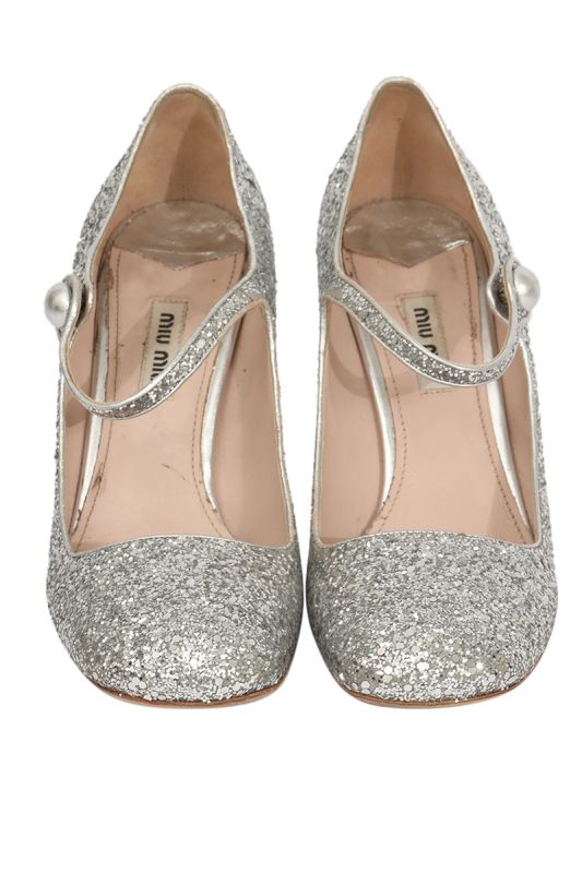 Miu Miu EU 39 Silver Glitter Heels