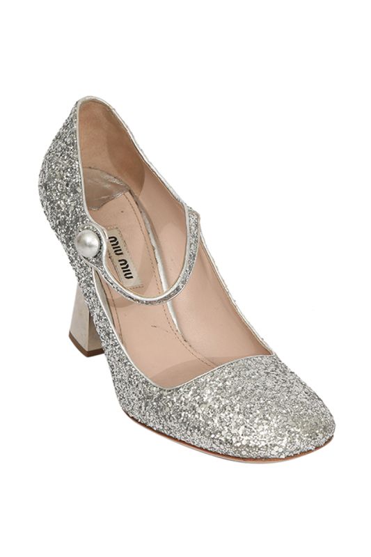 Miu Miu EU 39 Silver Glitter Heels