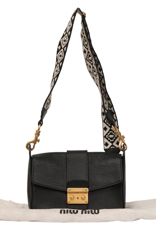 MIU MIU MADRAS LEATHER NERO CROSSBODY BAG