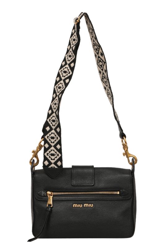 MIU MIU MADRAS LEATHER NERO CROSSBODY BAG