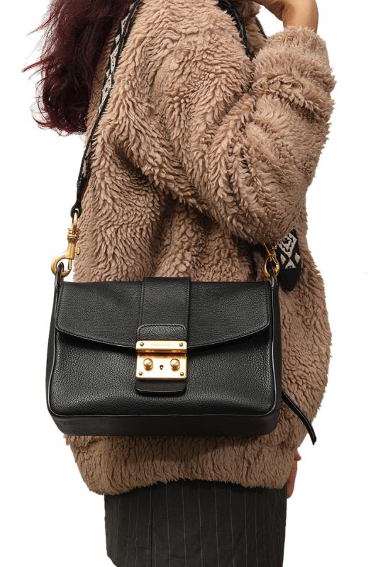 MIU MIU MADRAS LEATHER NERO CROSSBODY BAG