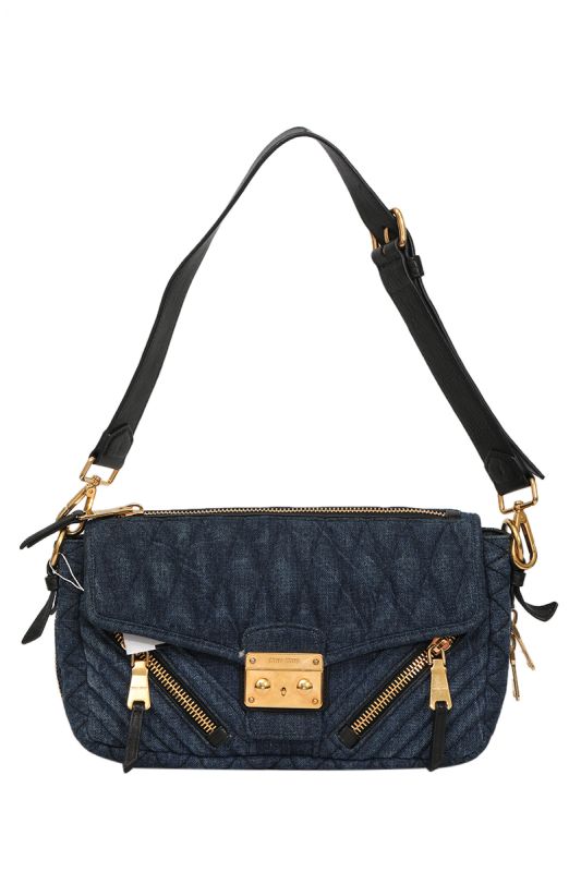 Miu MiuMatelasse Biker Denim Shoulder Bag