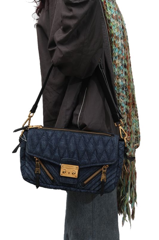 Miu MiuMatelasse Biker Denim Shoulder Bag