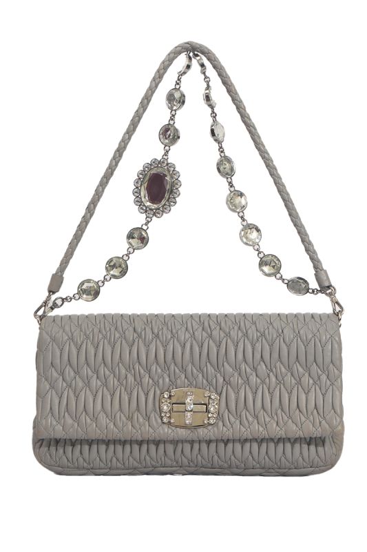 Miu Miu Matelasse Grey Shoulder Bag