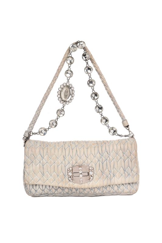 MIU MIU MATELASSE JEWELLED CHAIN BAG