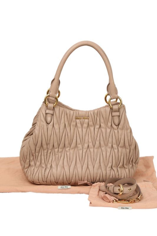 Miu Miu Nappa Matelasse Cammeo Leather Tote Bag