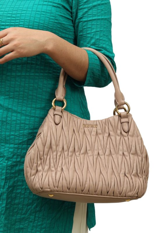 Miu Miu Nappa Matelasse Cammeo Leather Tote Bag