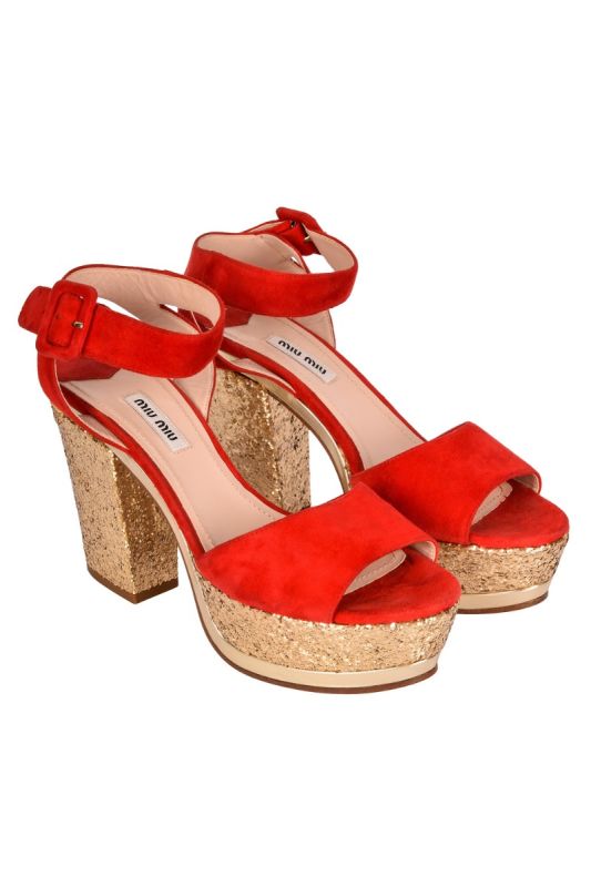 MIUMIU MIU MIU RED GLITTER SUEDE PEEPTOES