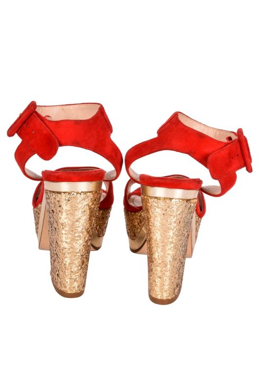 MIUMIU MIU MIU RED GLITTER SUEDE PEEPTOES