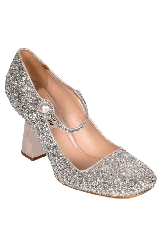 MIU MIU SILVER GLITTER HEELS