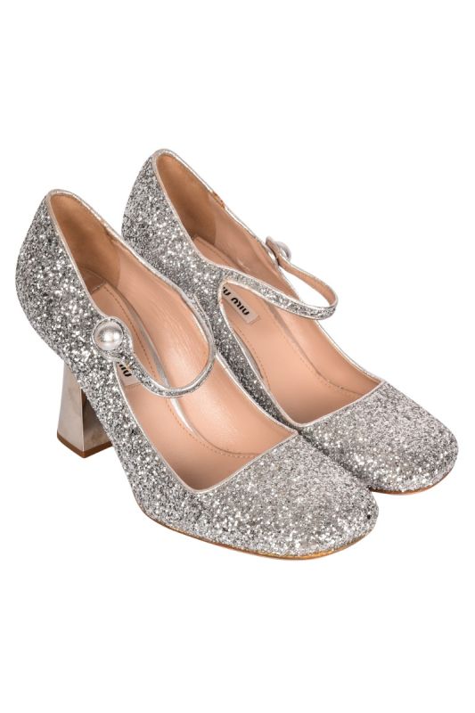MIU MIU SILVER GLITTER HEELS