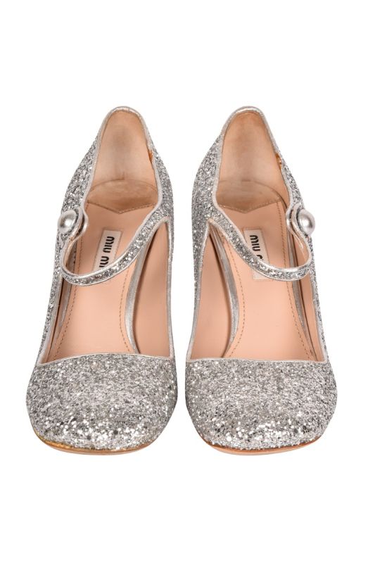 MIU MIU SILVER GLITTER HEELS