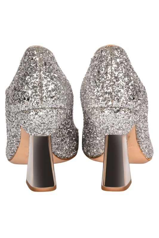 MIU MIU SILVER GLITTER HEELS