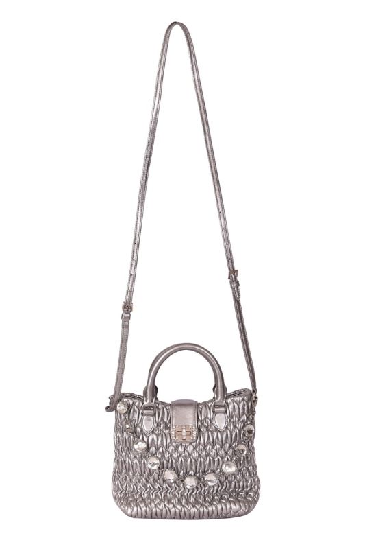 MiuMiu Silver Matelassé Nappa Crystal ShoulderBag