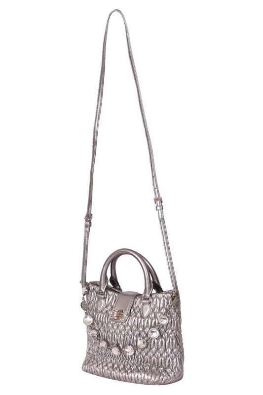 MiuMiu Silver Matelassé Nappa Crystal ShoulderBag
