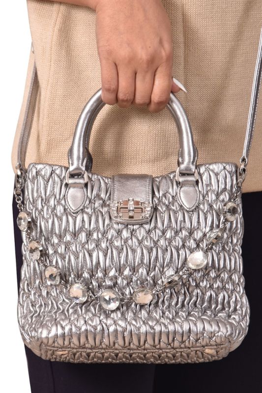 MiuMiu Silver Matelassé Nappa Crystal ShoulderBag