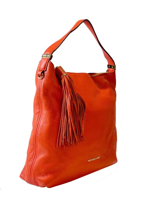 MICHAEL KORS ORANGE TASSEL ZIP TOP HOBO BAG
