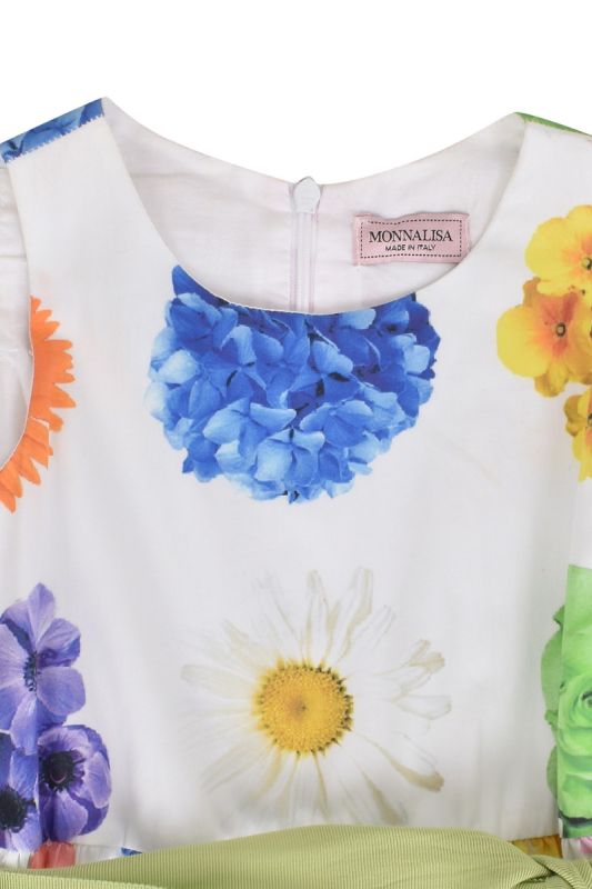 MONNALISA GREEN WHITE FLOWER PATTERN DRESS