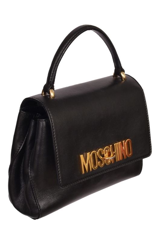 Moschino Leather Logo Flap Top Handle Bag