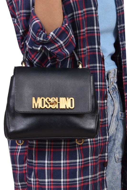 Moschino Leather Logo Flap Top Handle Bag