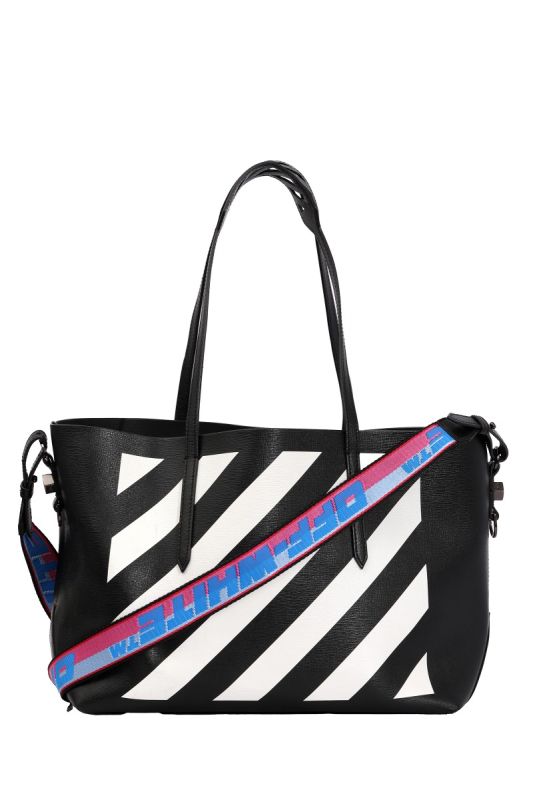 Off White Diagonal Print Leather Binder Tote