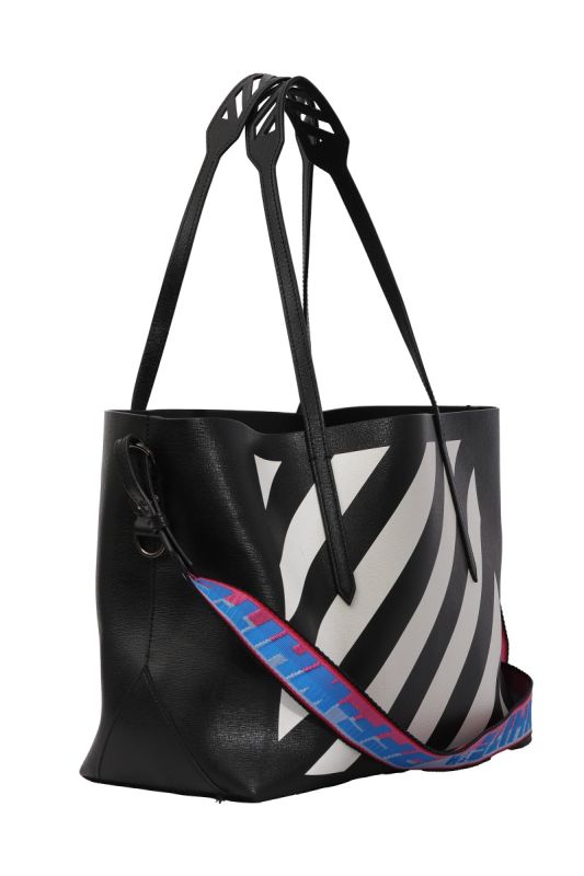 Off White Diagonal Print Leather Binder Tote