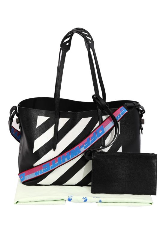 Off White Diagonal Print Leather Binder Tote