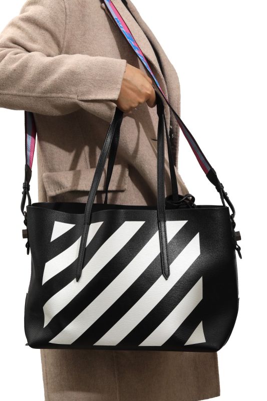 Off White Diagonal Print Leather Binder Tote