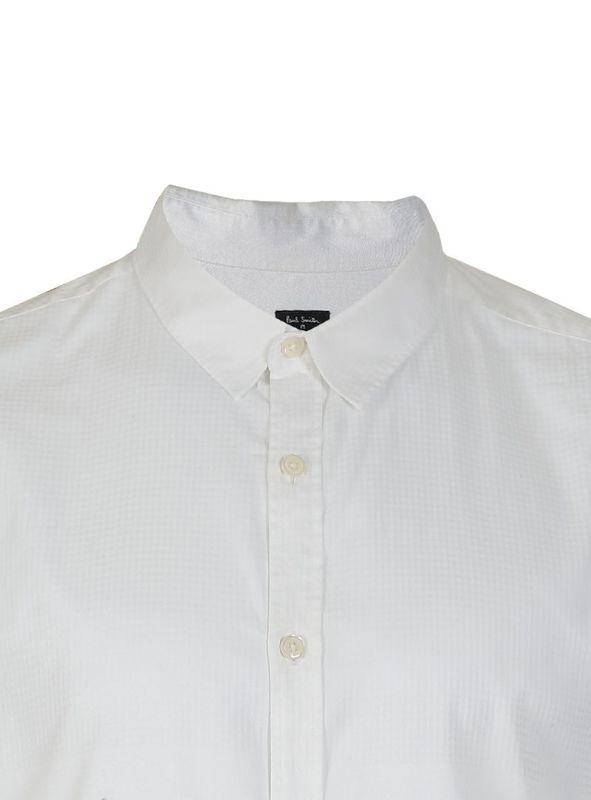 PAUL SMITH WHITE CLASSIC HERRINGBONE SELF PRINT SHIRT