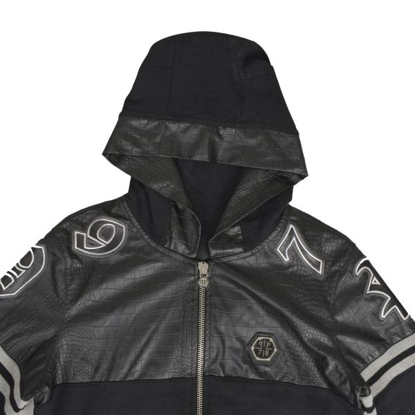 PHILIPP PLEIN LEATHER BOMBER HOODIE