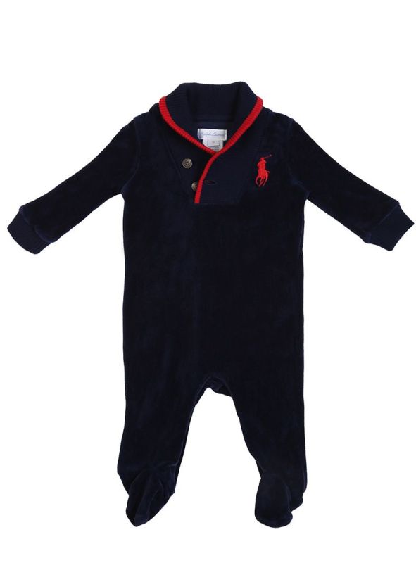 POLO RALPH LAUREN NAVY BLUE VELOUR ROMPER