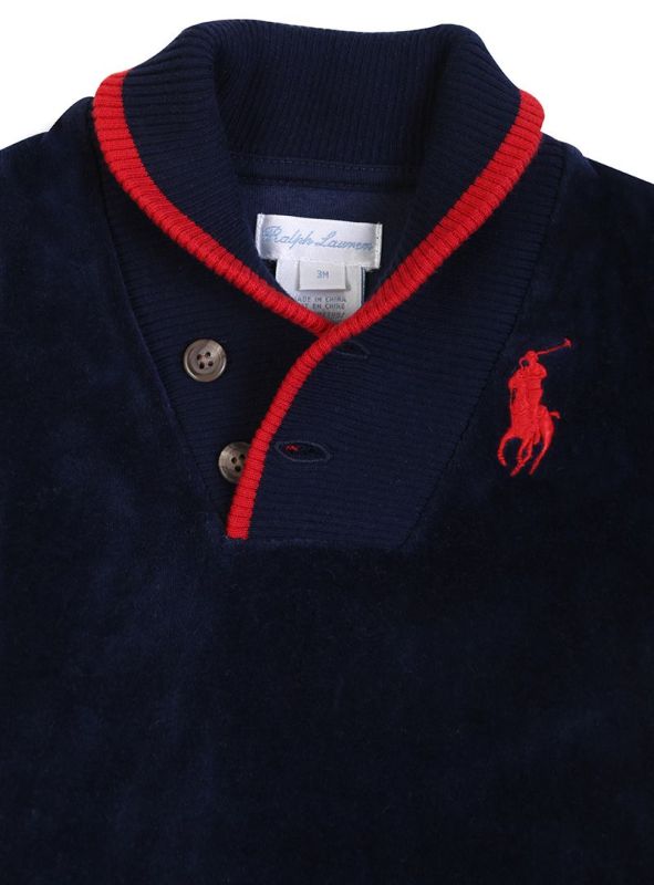 POLO RALPH LAUREN NAVY BLUE VELOUR ROMPER