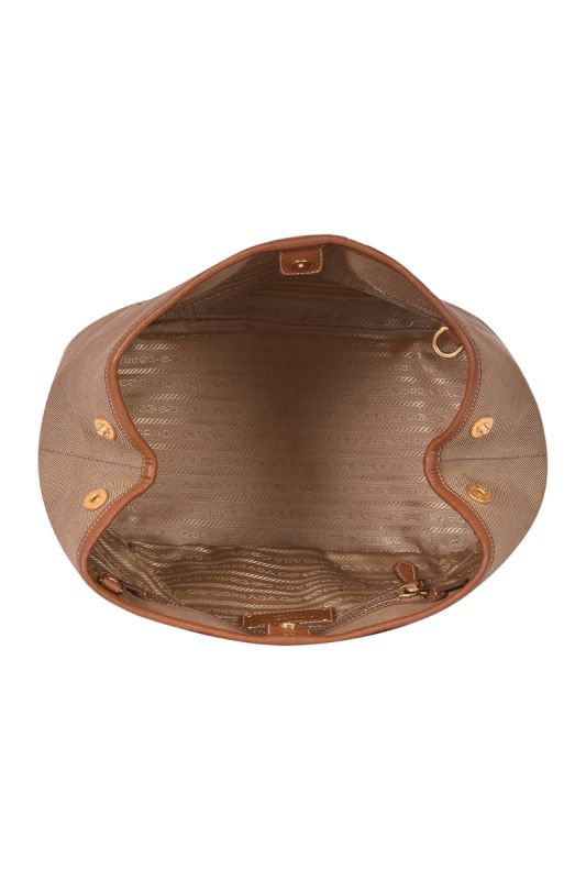 Prada Bauletto Jacquard Brown Canvas Handbag