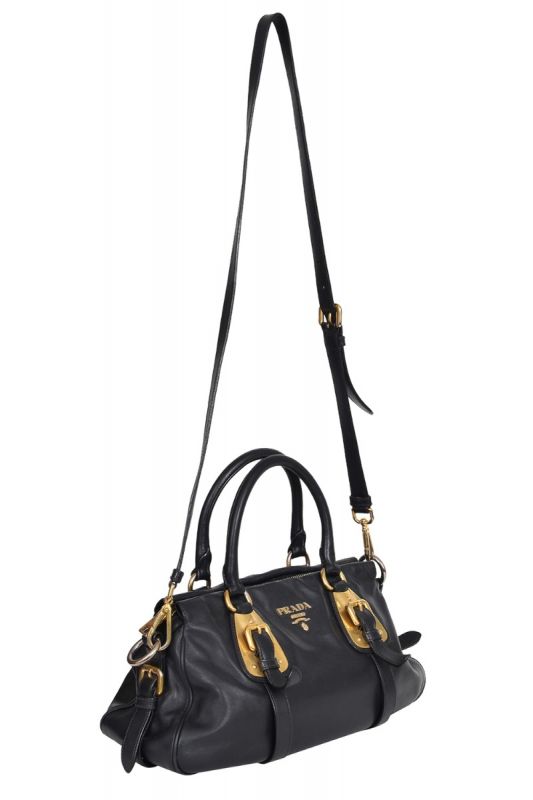 Prada Black Calfskin Convertible Buckle Handbag
