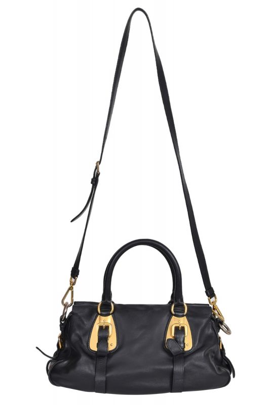 Prada Black Calfskin Convertible Buckle Handbag