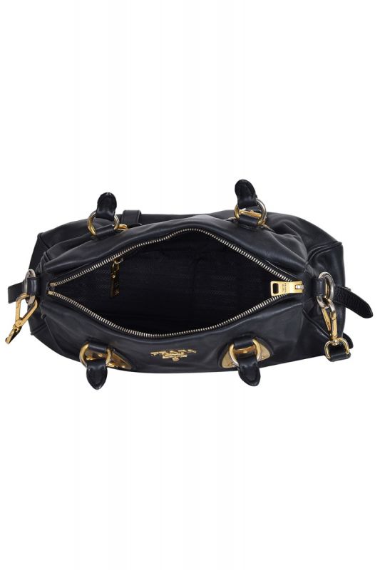 Prada Black Calfskin Convertible Buckle Handbag