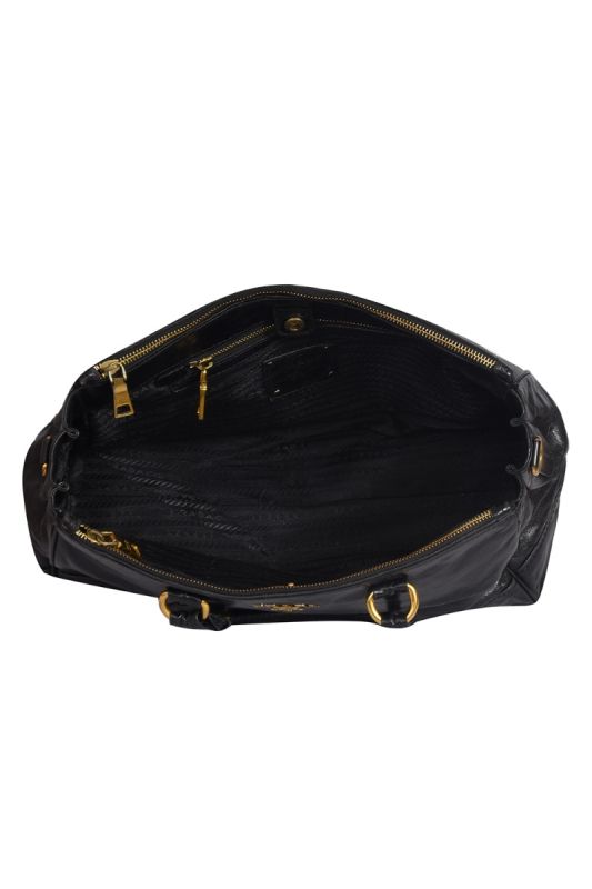 Prada Black Glazed Leather Top Handle Bag