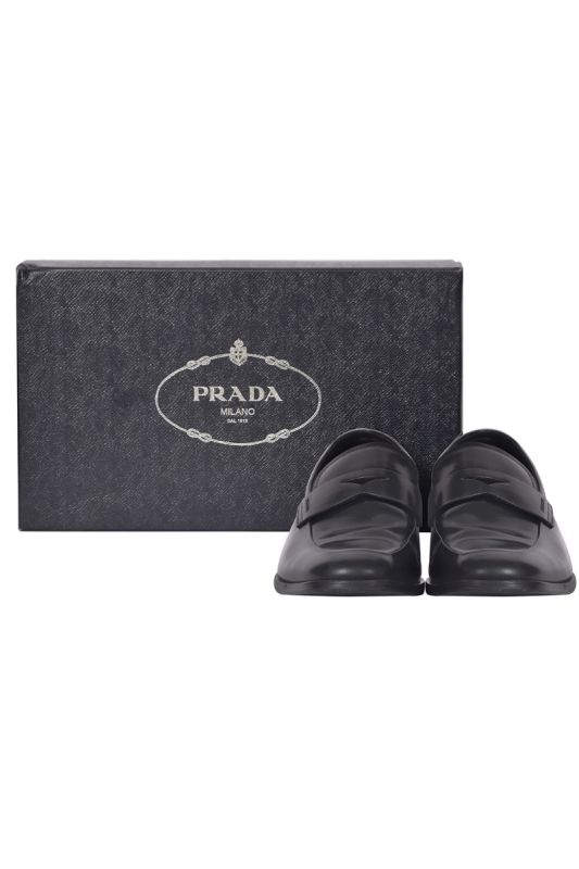 Prada BlackLeather Slip on Loafers