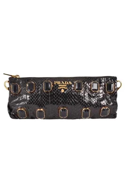 PRADA BLACK PHYTON WHIPS PIETRE CLUTCH