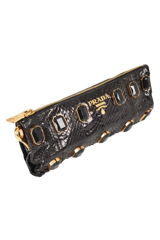 PRADA BLACK PHYTON WHIPS PIETRE CLUTCH